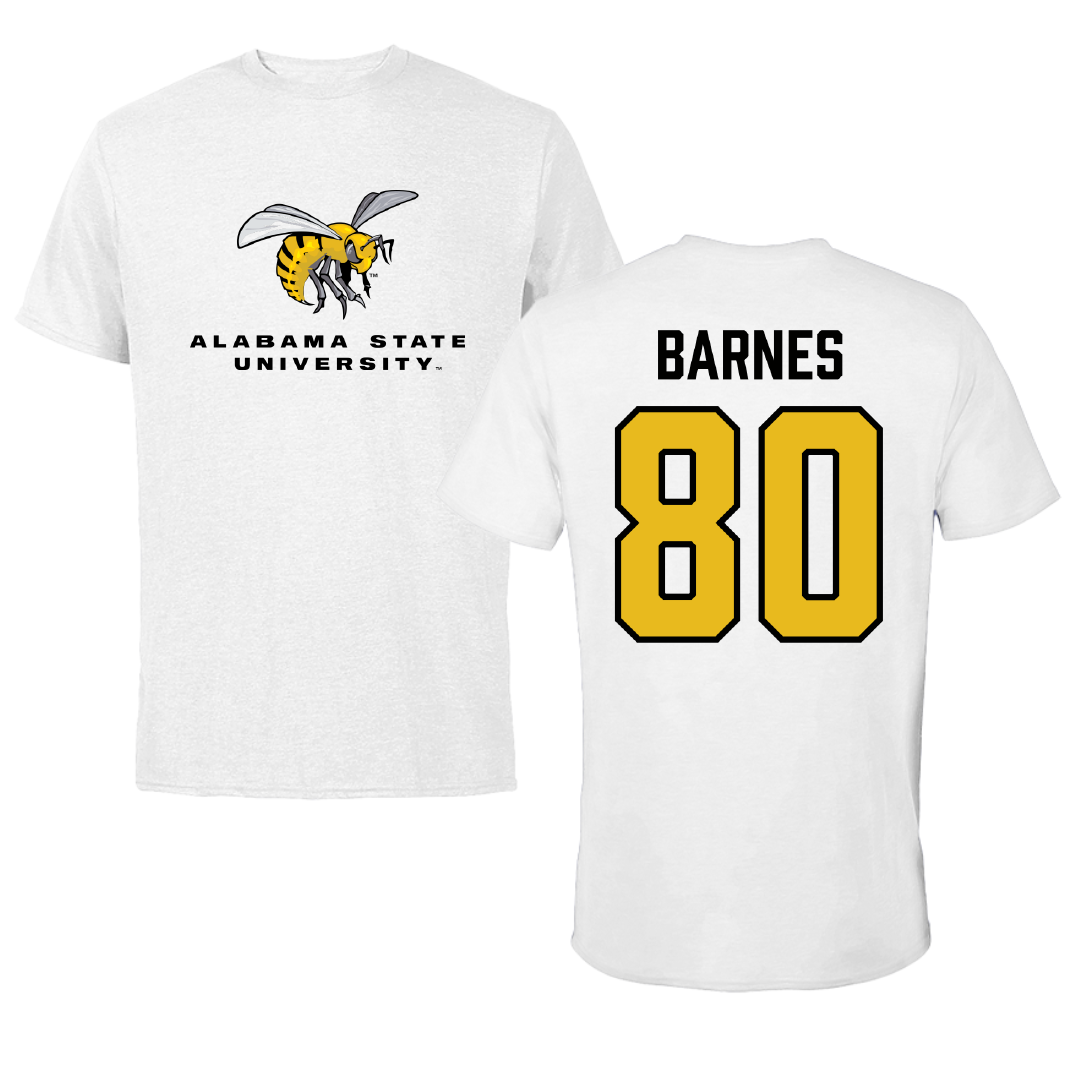 Alabama State University Football White Performance Tee - #80 Khayman Barnes