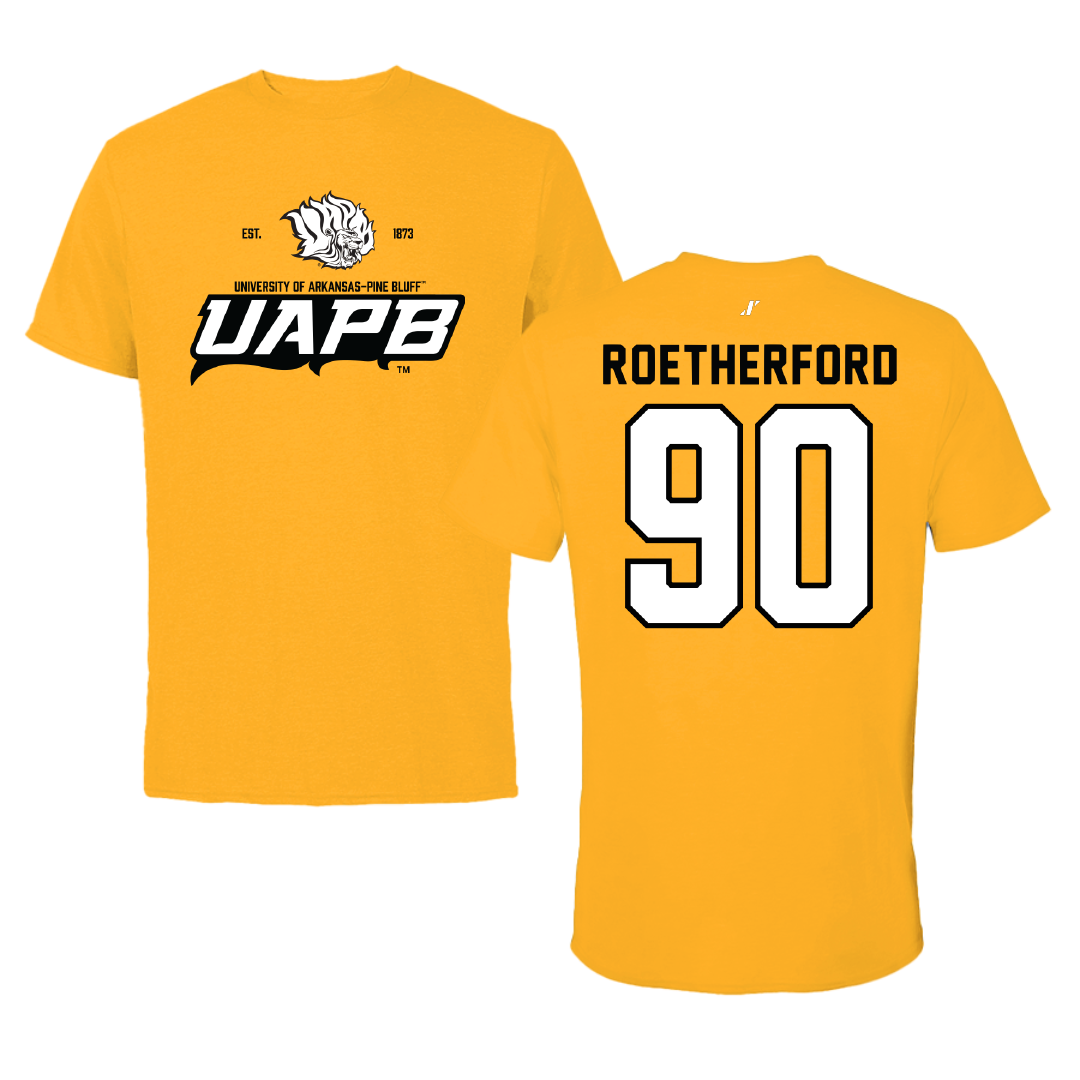 University of Arkansas-Pine Bluff Football Gold General Performance Tee - #90 Cameron Roetherford