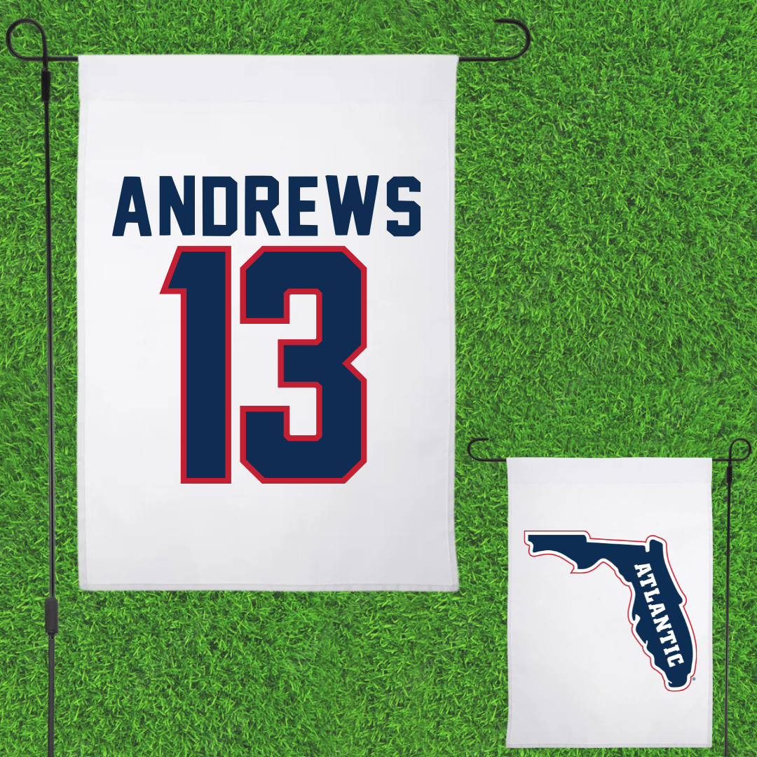 Florida Atlantic University Baseball White Garden Flag - #13 Steven Andrews