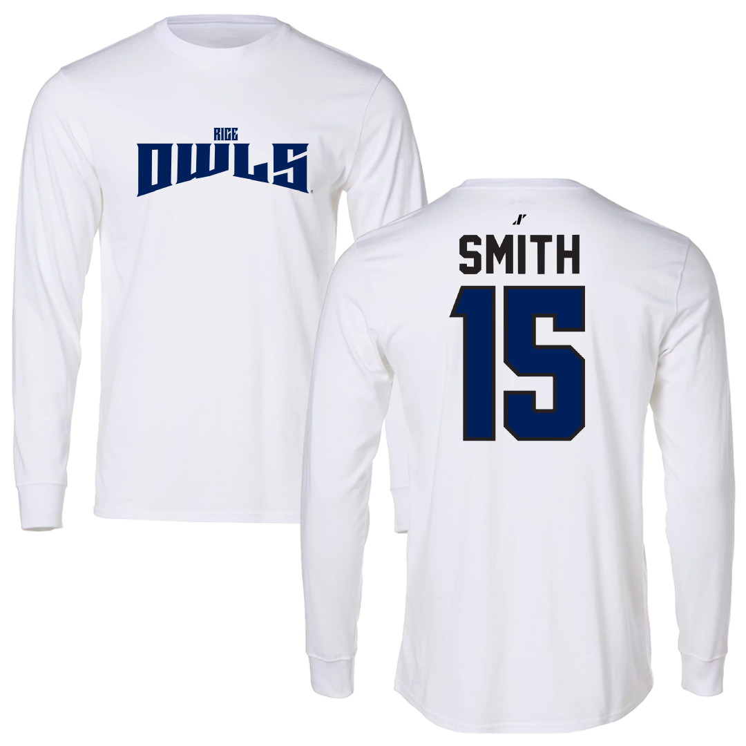 Rice University Baseball White Classic Performance Long Sleeve - #15 Luke Smith