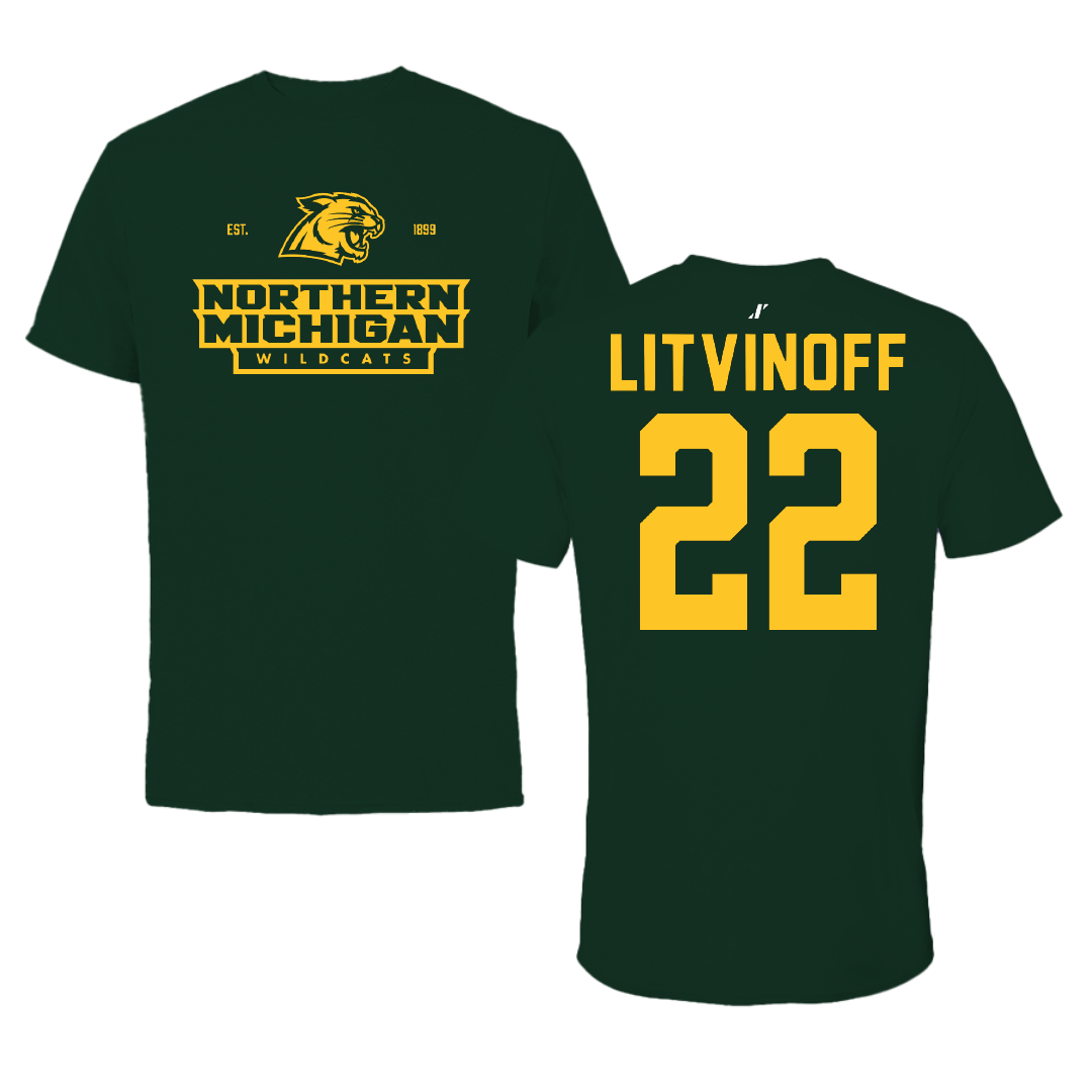 Northern Michigan University Basketball Forest Green General Tee - #22 Kennedy Litvinoff