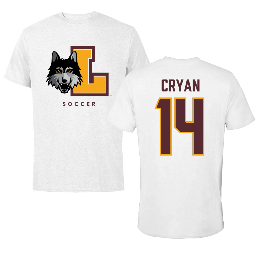 Loyola University-Chicago Soccer White Performance Tee - #14 Ansley Cryan