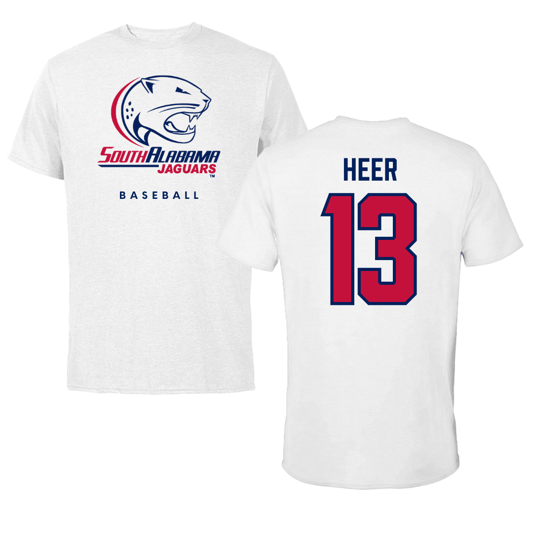 University of South Alabama Baseball White Performance Tee - #13 Mitchell Heer