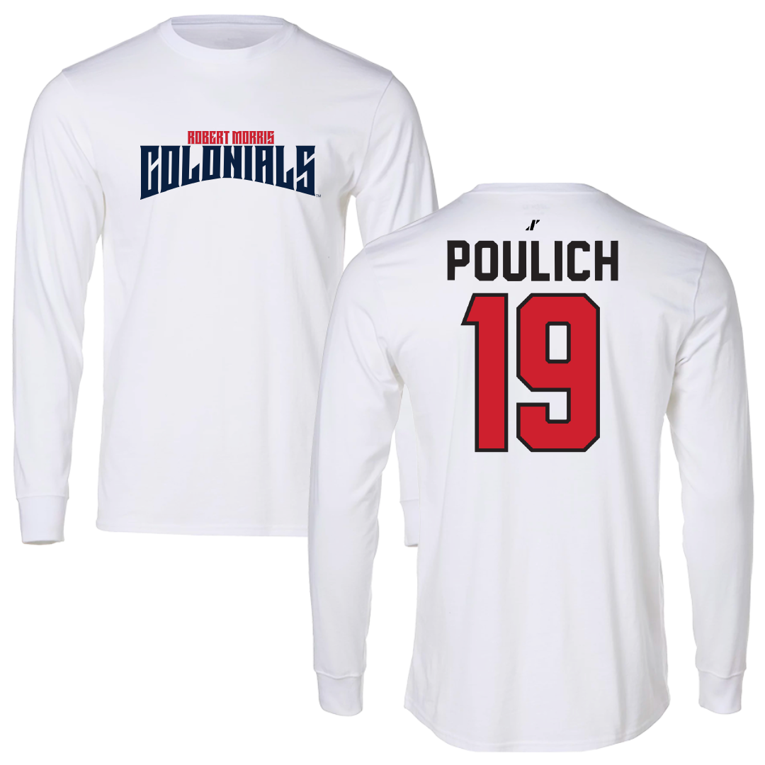 Robert Morris University Softball White Classic Long Sleeve - #19 Courtney Poulich