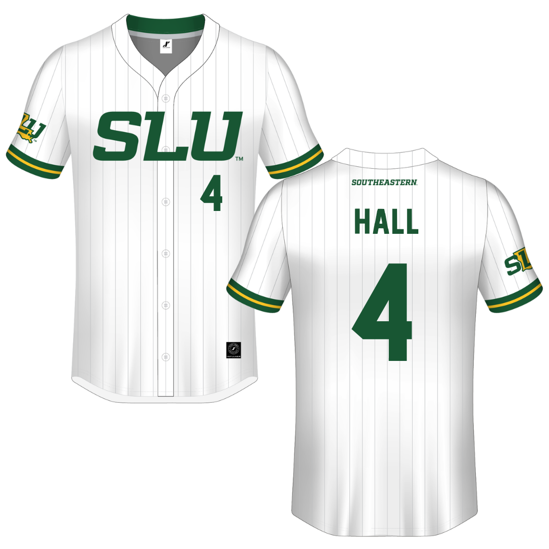 Southeastern Louisiana University White Pinstripe Button-Down Jersey - #4 Jude Hall