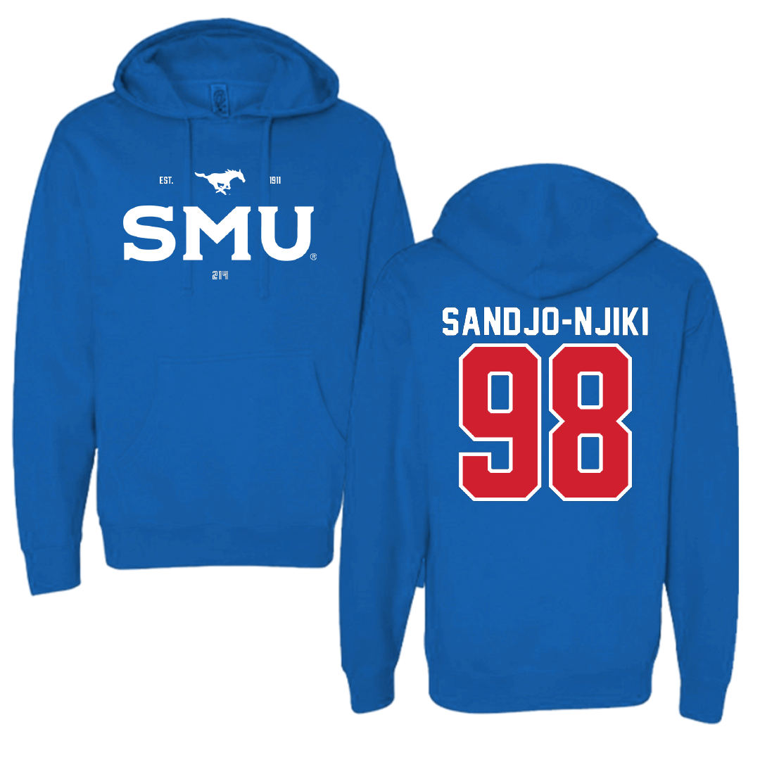Southern Methodist University Football Blue General Hoodie - #98 Mike Sandjo-Njiki