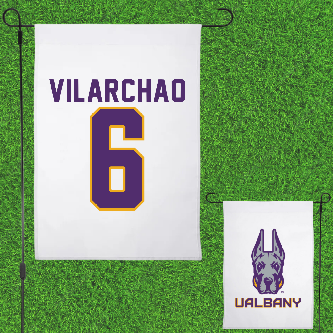 University at Albany Softball White Garden Flag - #6 Victoria Vilarchao