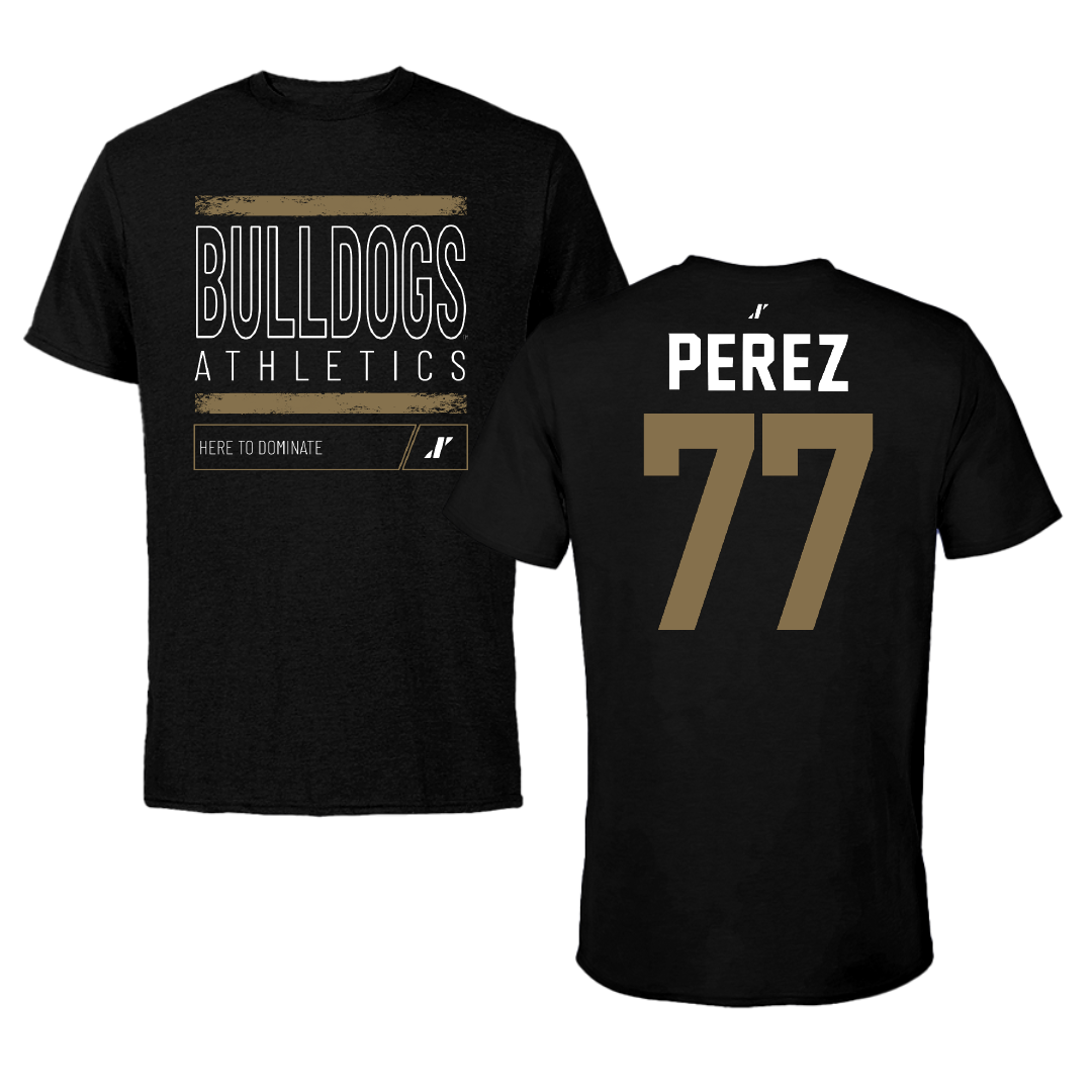 Bryant University Football Black Dominate Tee - #77 Anthony Perez