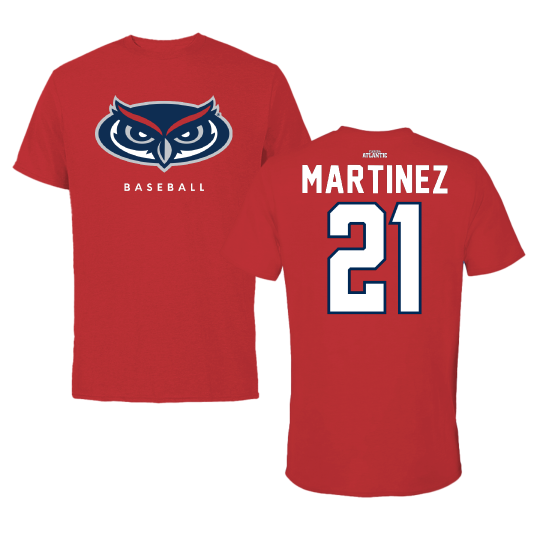 Florida Atlantic University Baseball Red Jersey Tee - #21 John Martinez