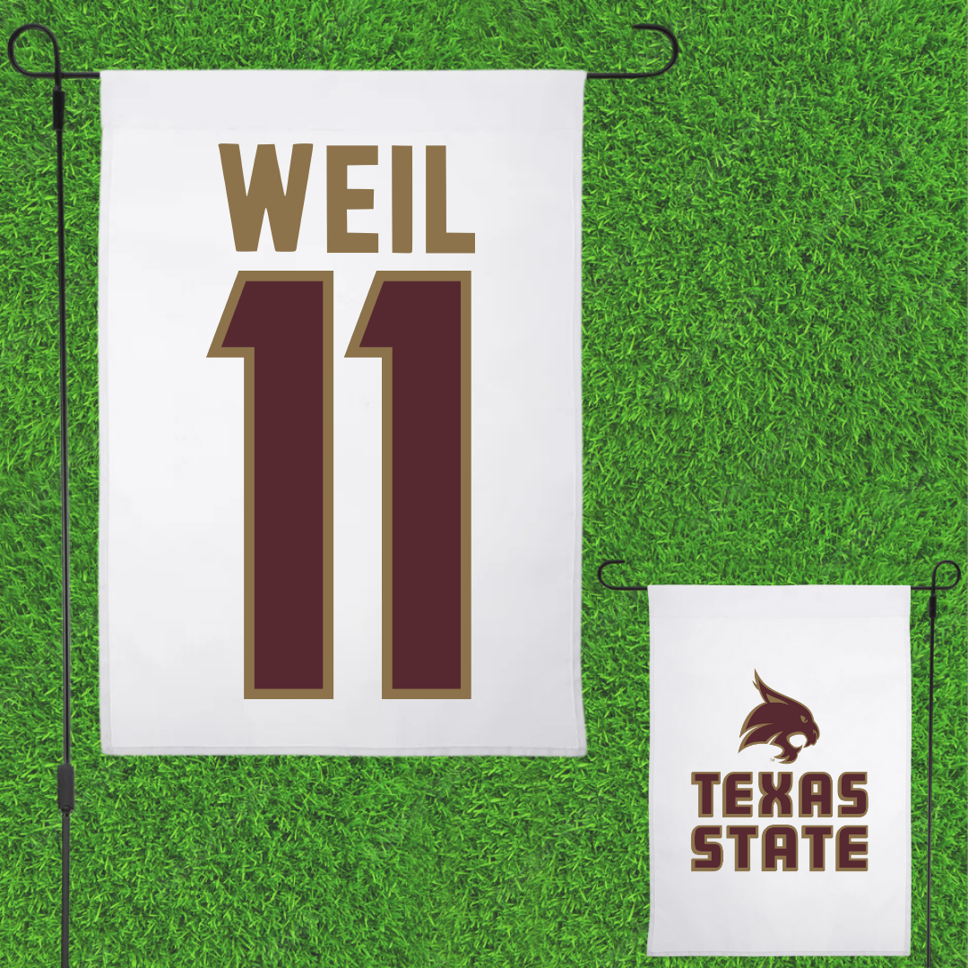 Texas State University Baseball White Garden Flag - #11 Kameron Weil