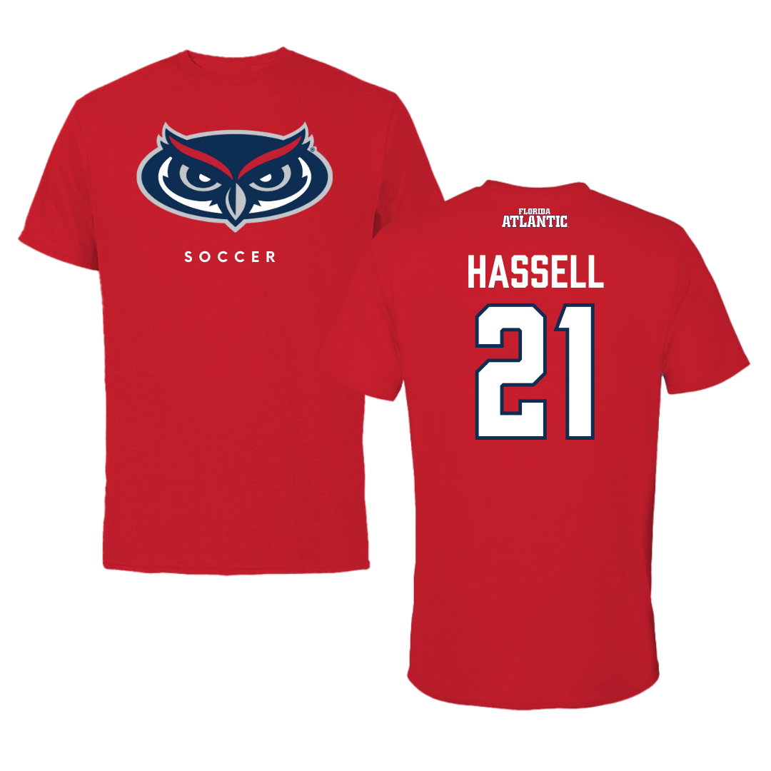 Florida Atlantic University Soccer Red Jersey Tee - #21 Zach Hassell