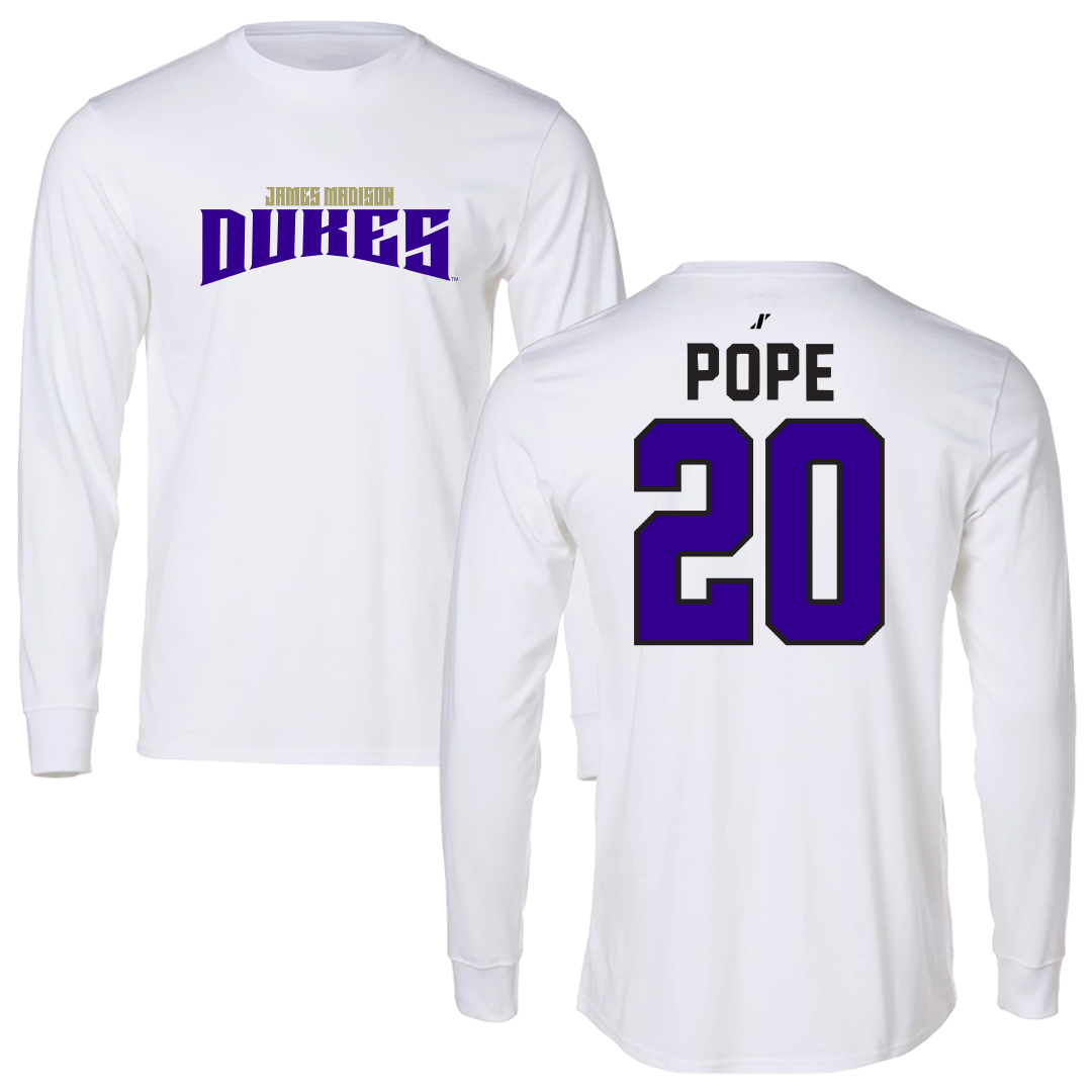 James Madison University Basketball White Classic Long Sleeve - #20 Jarrell Pope