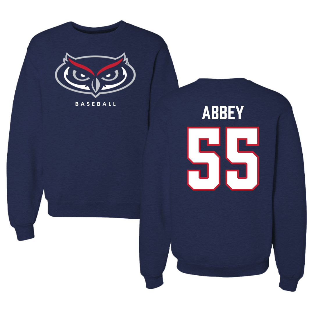 Florida Atlantic University Baseball Navy Mascot Crewneck - #55 Zachary Abbey