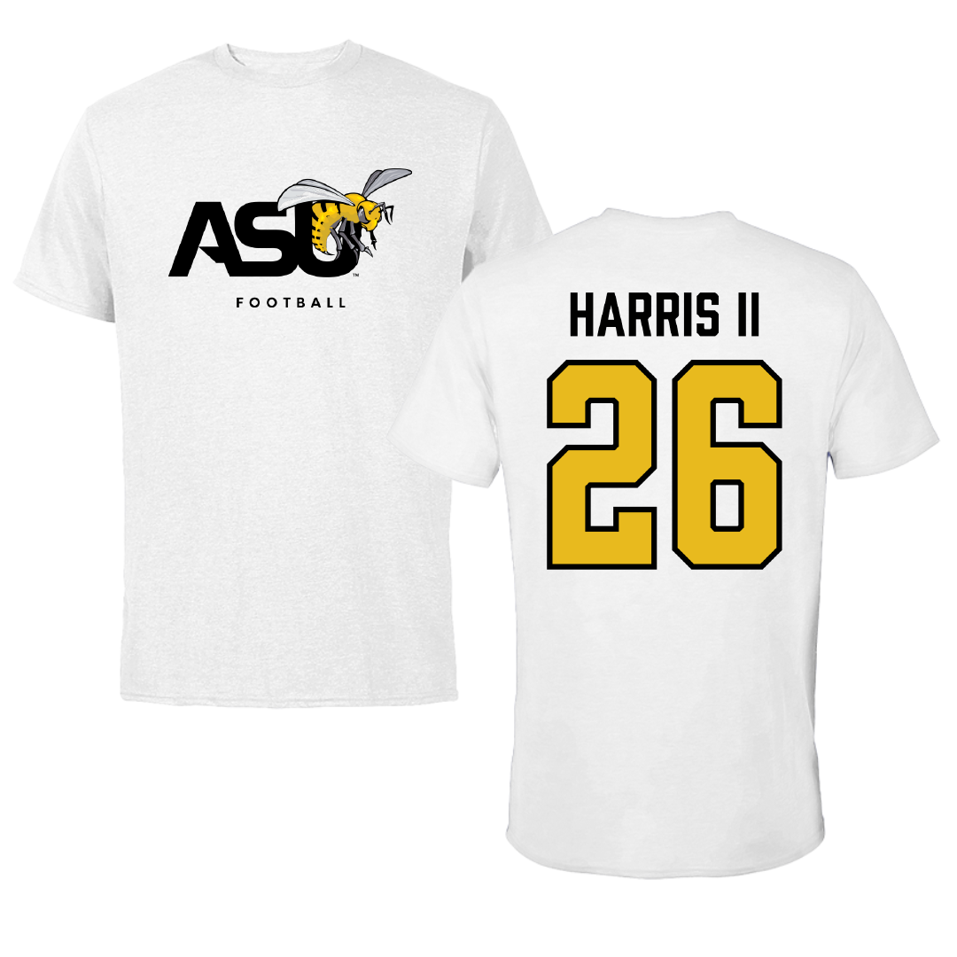 Alabama State University Football White ASU Performance Tee - #26 Marcus Harris II