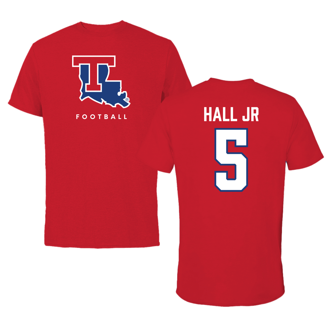 Louisiana Tech University Football Red Performance Tee - #5 Deshon Hall Jr