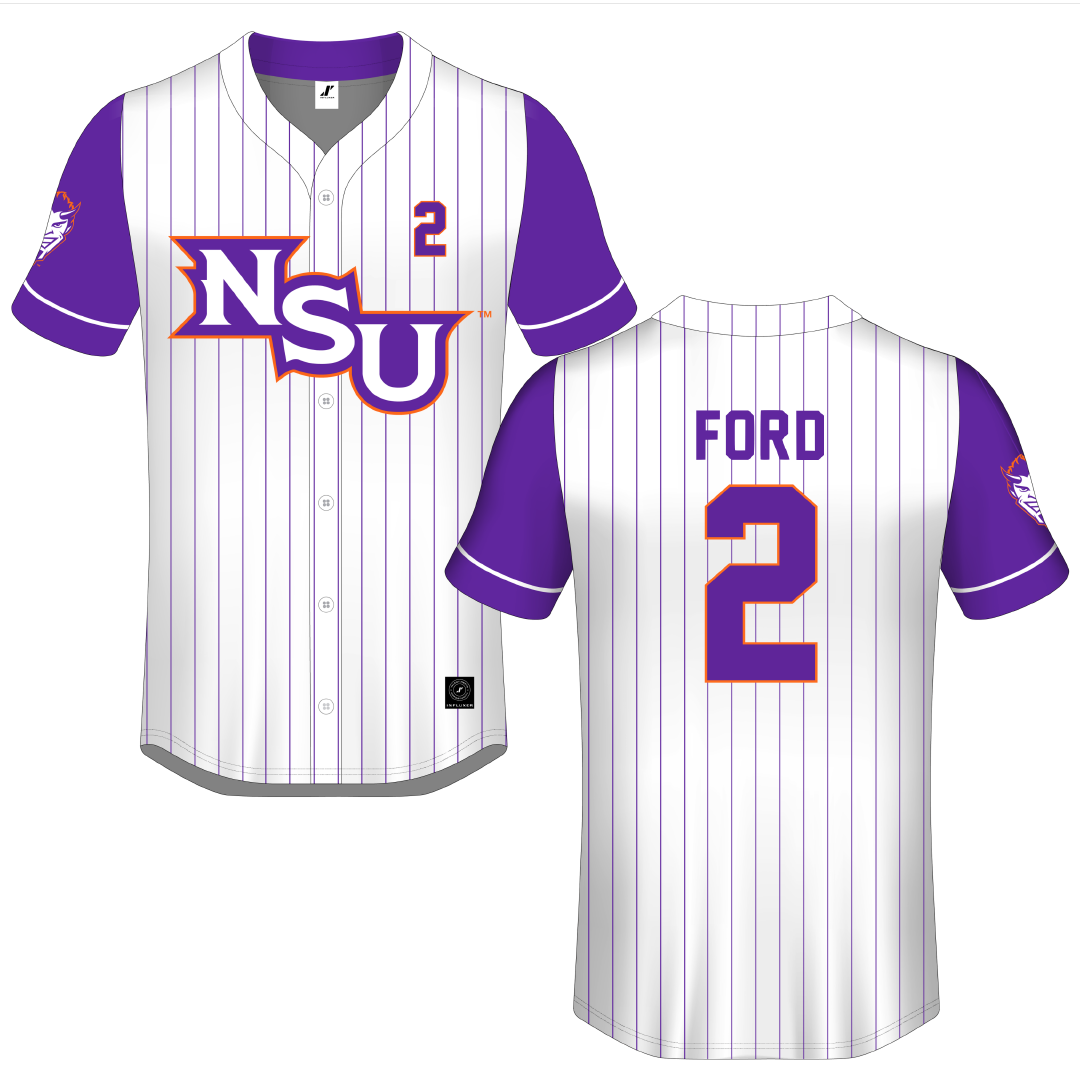 Northwestern State University White Pinstripe Button-Down Jersey - #2 Camryn Ford
