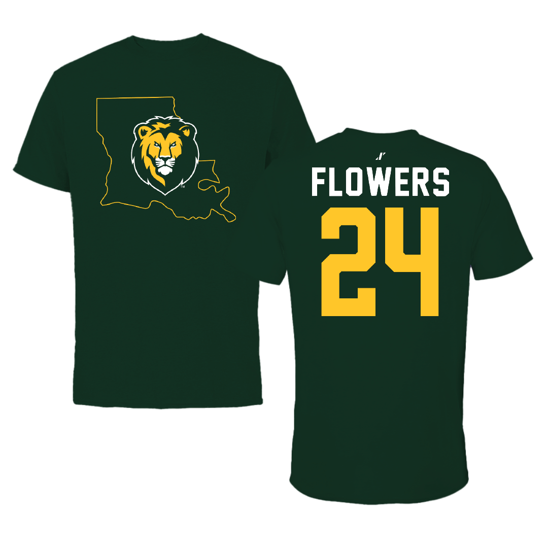 Southeastern Louisiana University Basketball Forest Green State Tee - #24 Dijone' Flowers