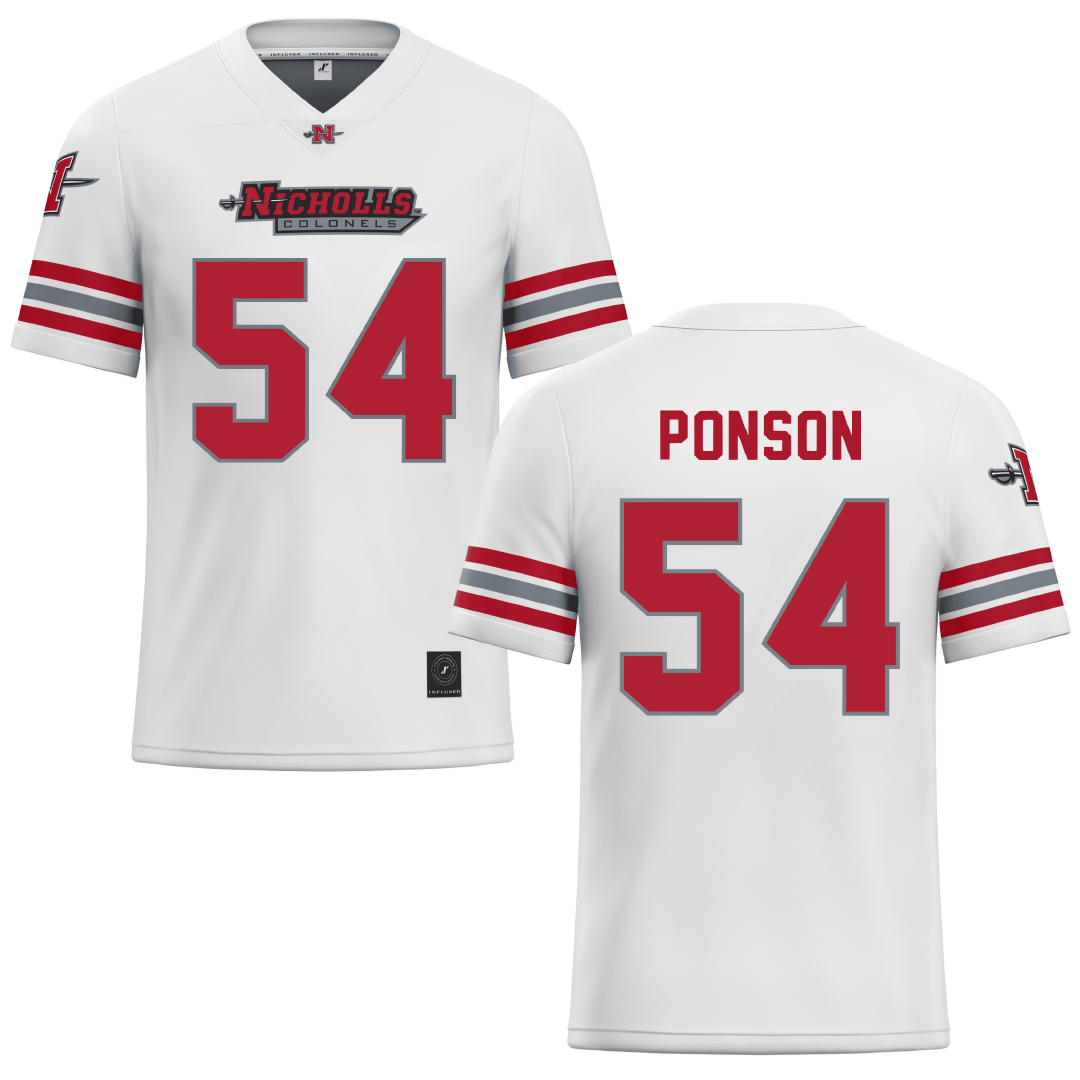 Nicholls State University White Football Jersey - #54 Aaron Ponson