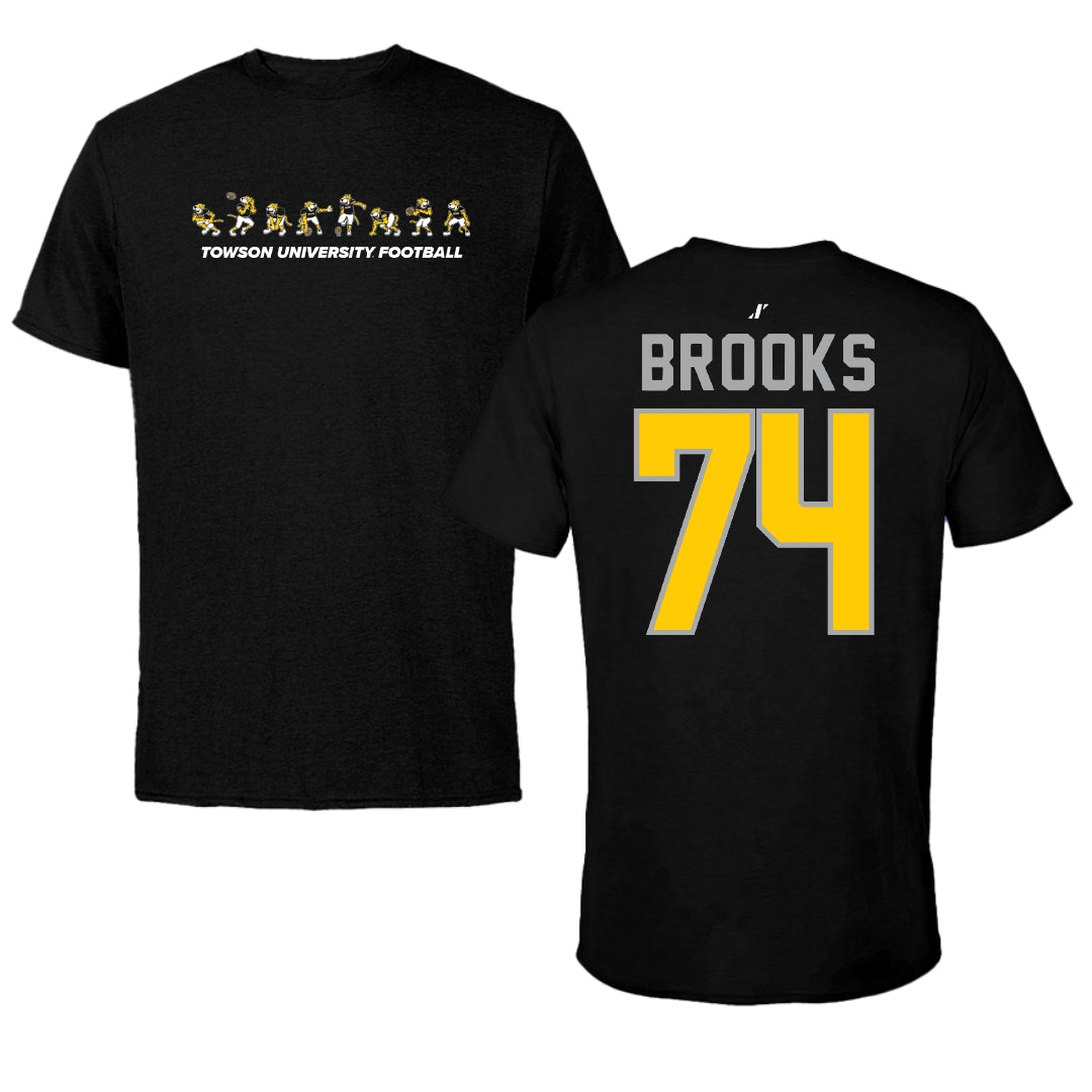 Towson University Football Black Cartoon Doc Team Performance Tee - #74 KJ Brooks