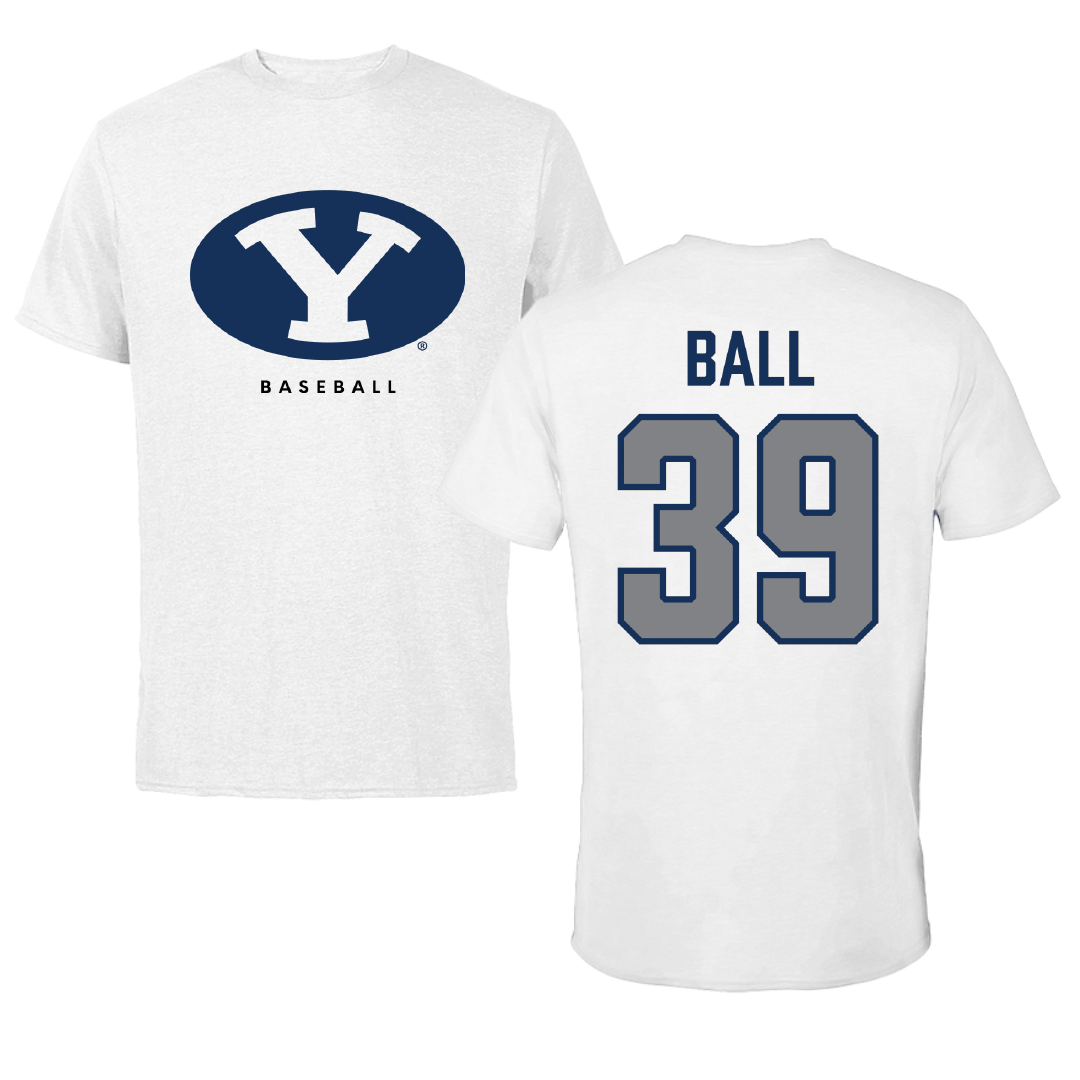 Brigham Young University Baseball White Performance Tee - #39 Nicholas Ball