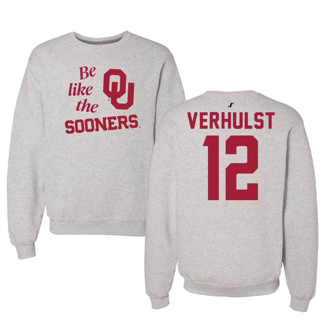 University of Oklahoma Basketball Light Gray Be Like Us Crewneck - #12 Payton Verhulst