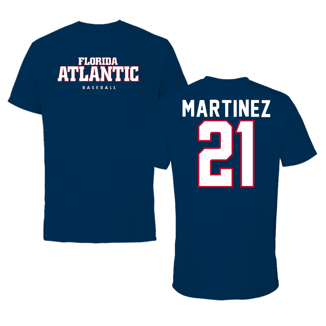 Florida Atlantic University Baseball Navy Block Tee - #21 John Martinez