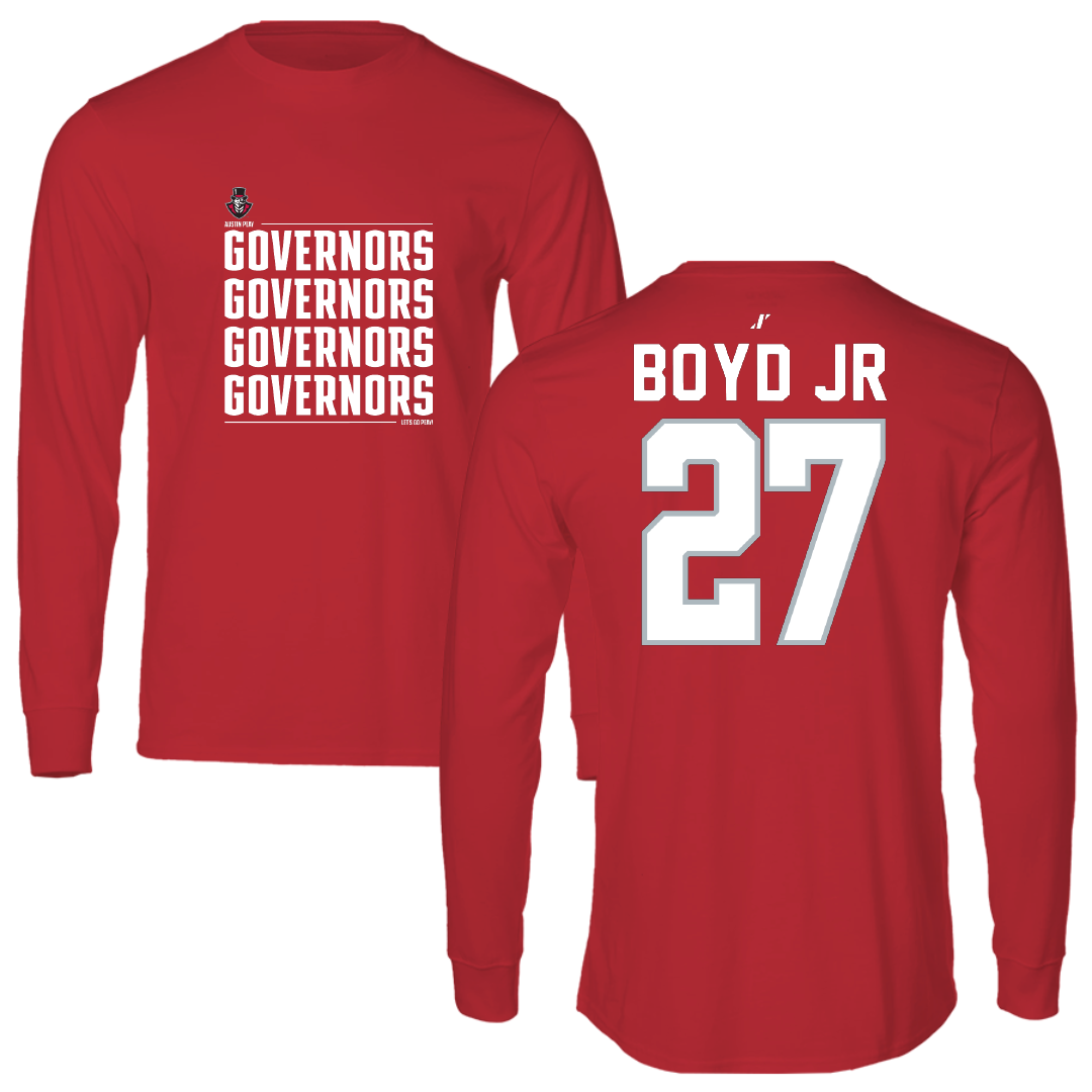 Austin Peay State University Football Red General Performance Long Sleeve - #27 Tetoe Boyd Jr