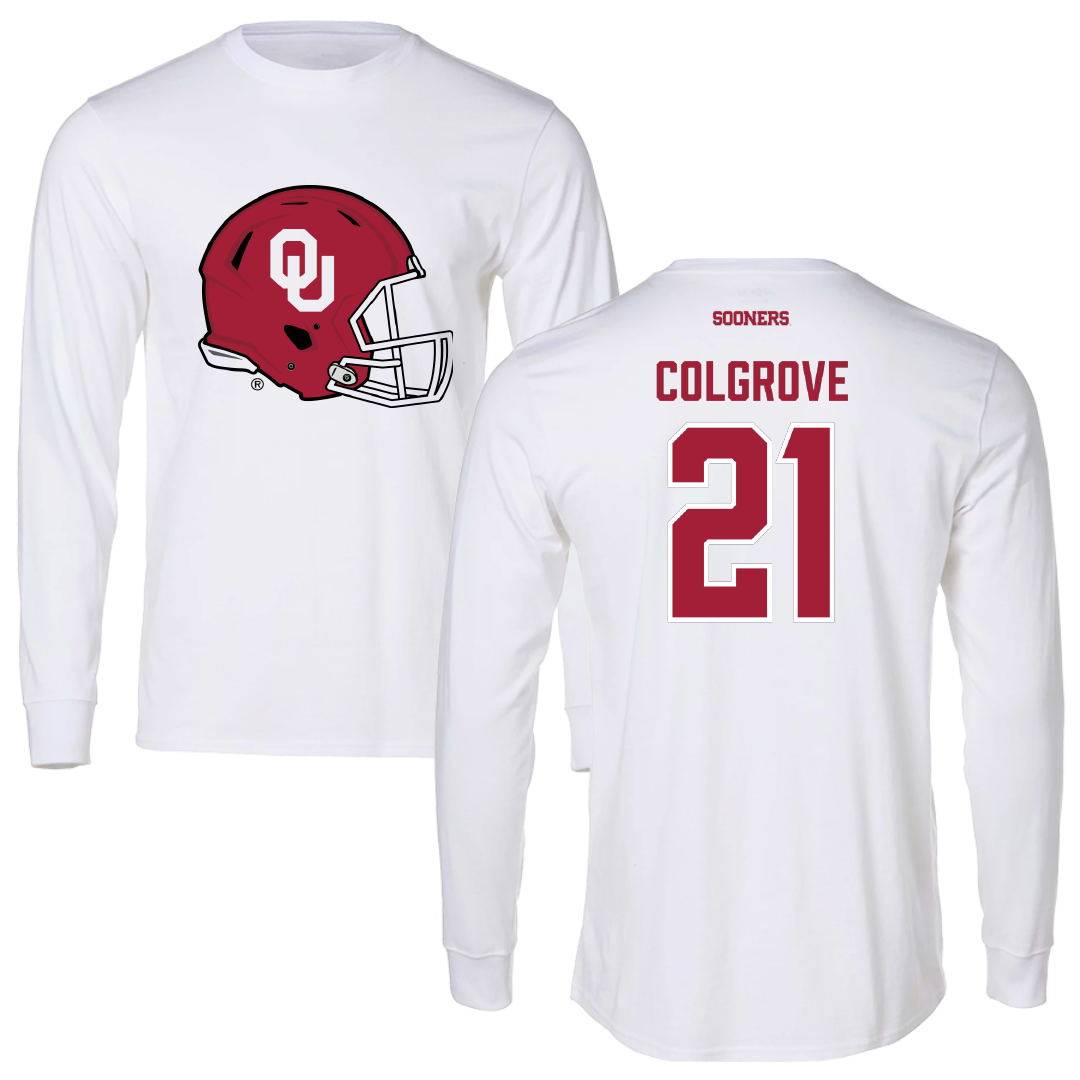 University of Oklahoma Football White Performance Long Sleeve - #21 Braylon Colgrove