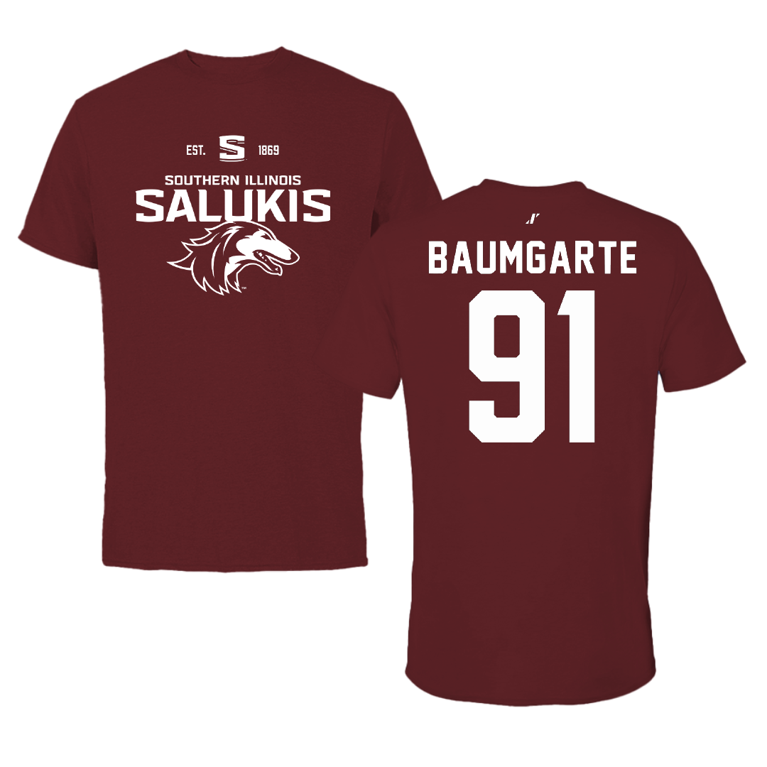 Southern Illinois University at Carbondale Football Maroon General Tee - #91 Jake Baumgarte