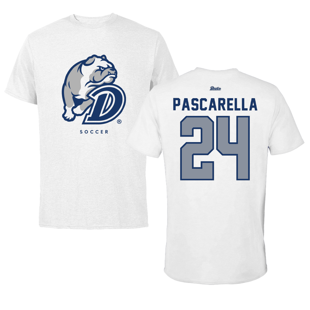 Drake University Soccer White Tee - #24 Jordan Pascarella