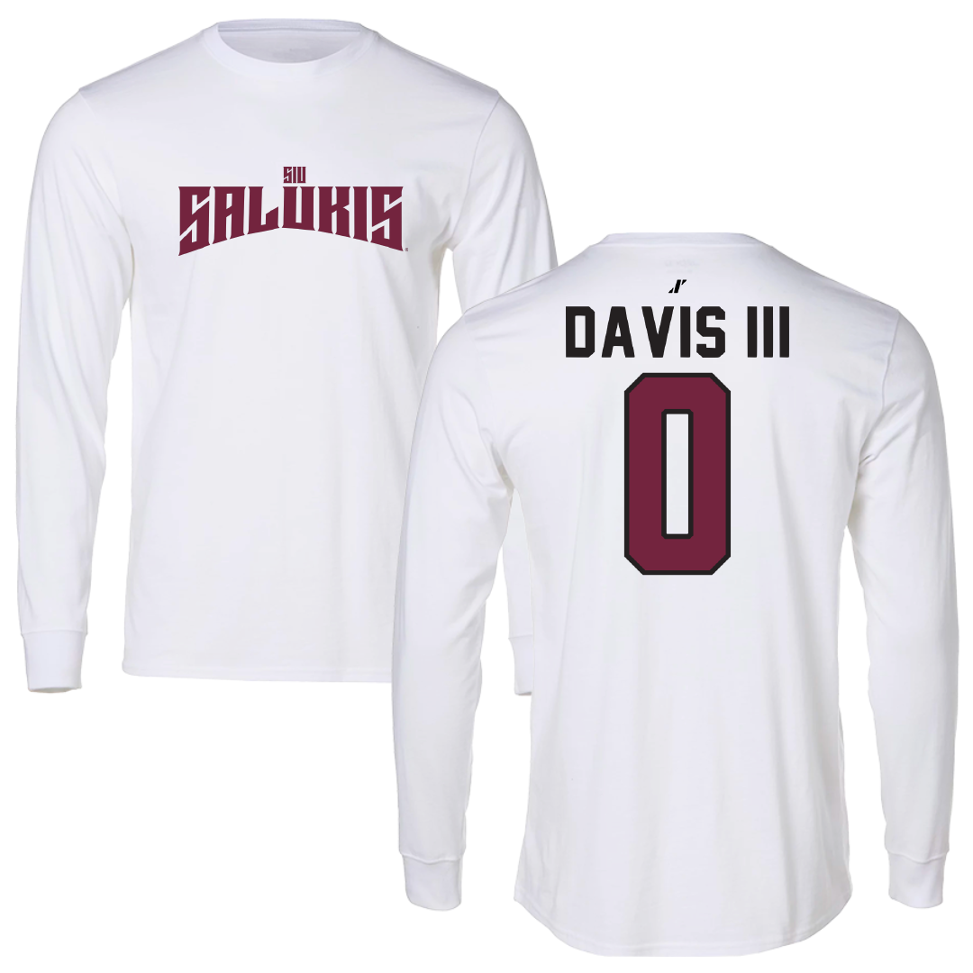 Southern Illinois University at Carbondale Football White Classic Performance Long Sleeve - #0 Vinson Davis III