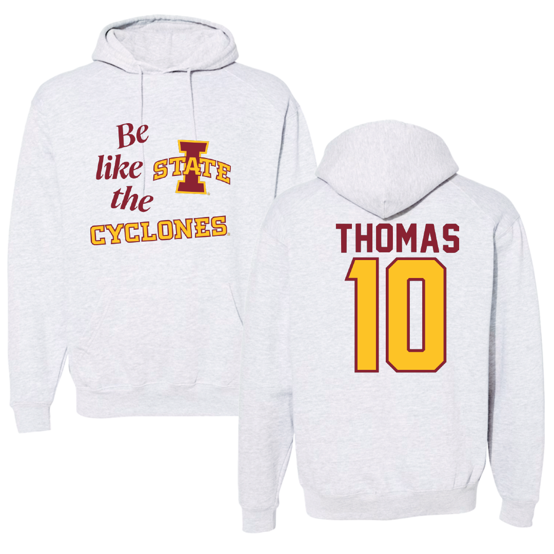 Iowa State University Soccer Light Gray Be Like Us Hoodie - #10 Sophia Thomas