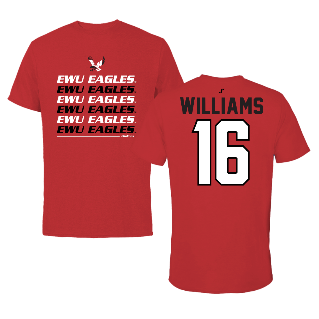 Eastern Washington University Football Red General Tee - #16 Miles Williams