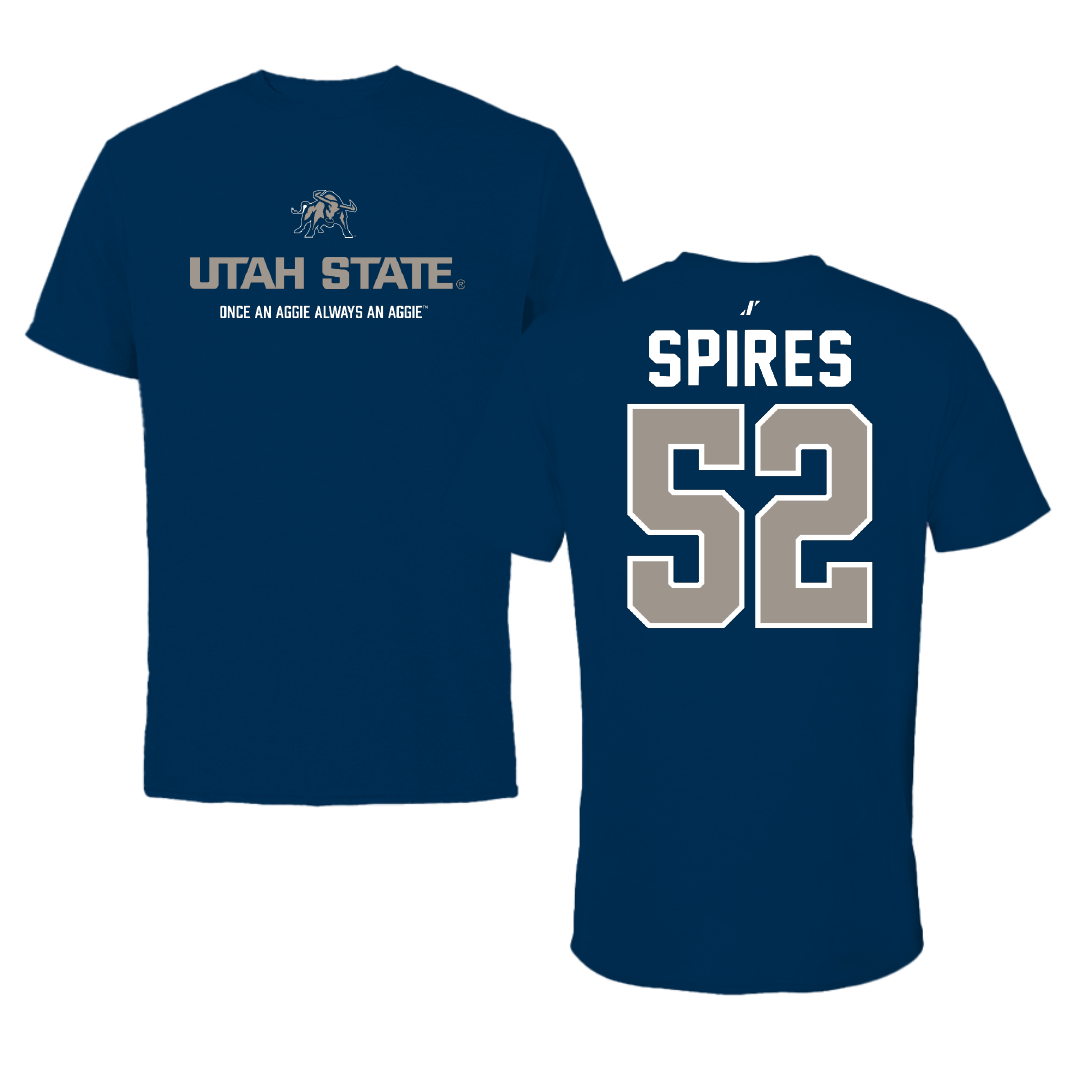 Utah State University Football Navy General Performance Tee - #52 Blaine Spires