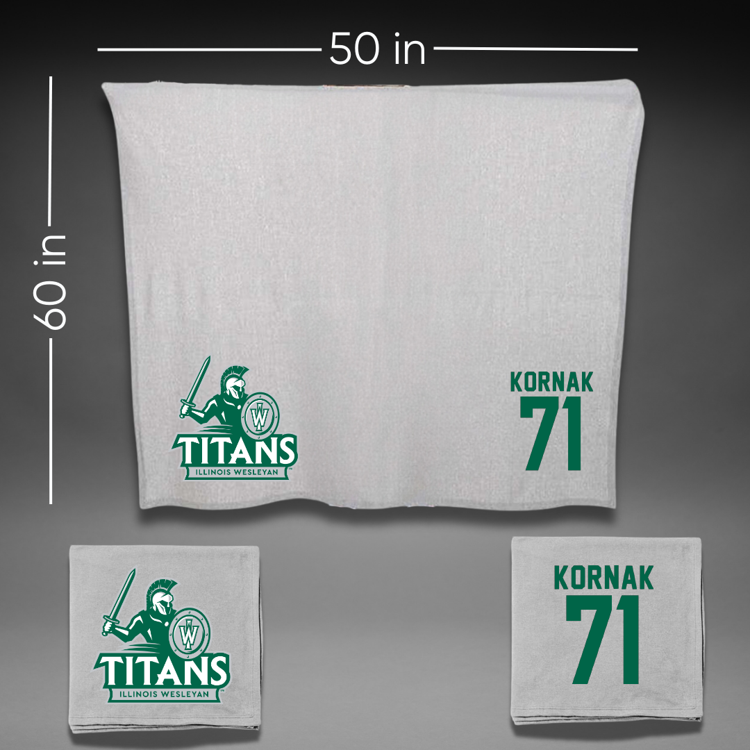 Illinois Wesleyan University Football Gray Blanket - #71 Brady Kornak