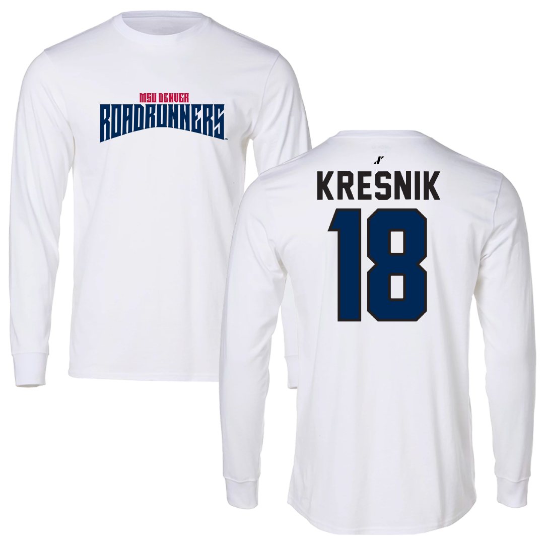 Metropolitan State University of Denver Soccer White Classic Performance Long Sleeve - #18 Joseph Kresnik
