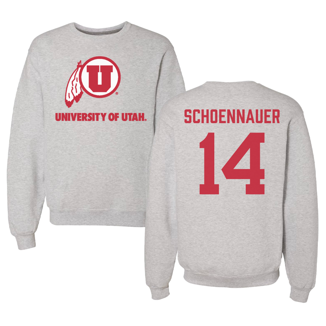 University of Utah Soccer Gray Crewneck - #14 Kennedy Schoennauer