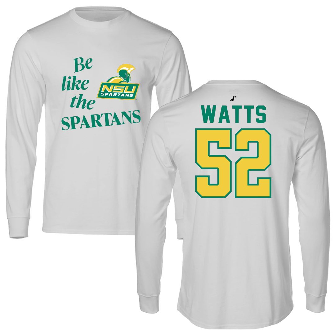 Norfolk State University Football Light Gray Be Like Us Performance Long Sleeve - #52 Matthieu Watts
