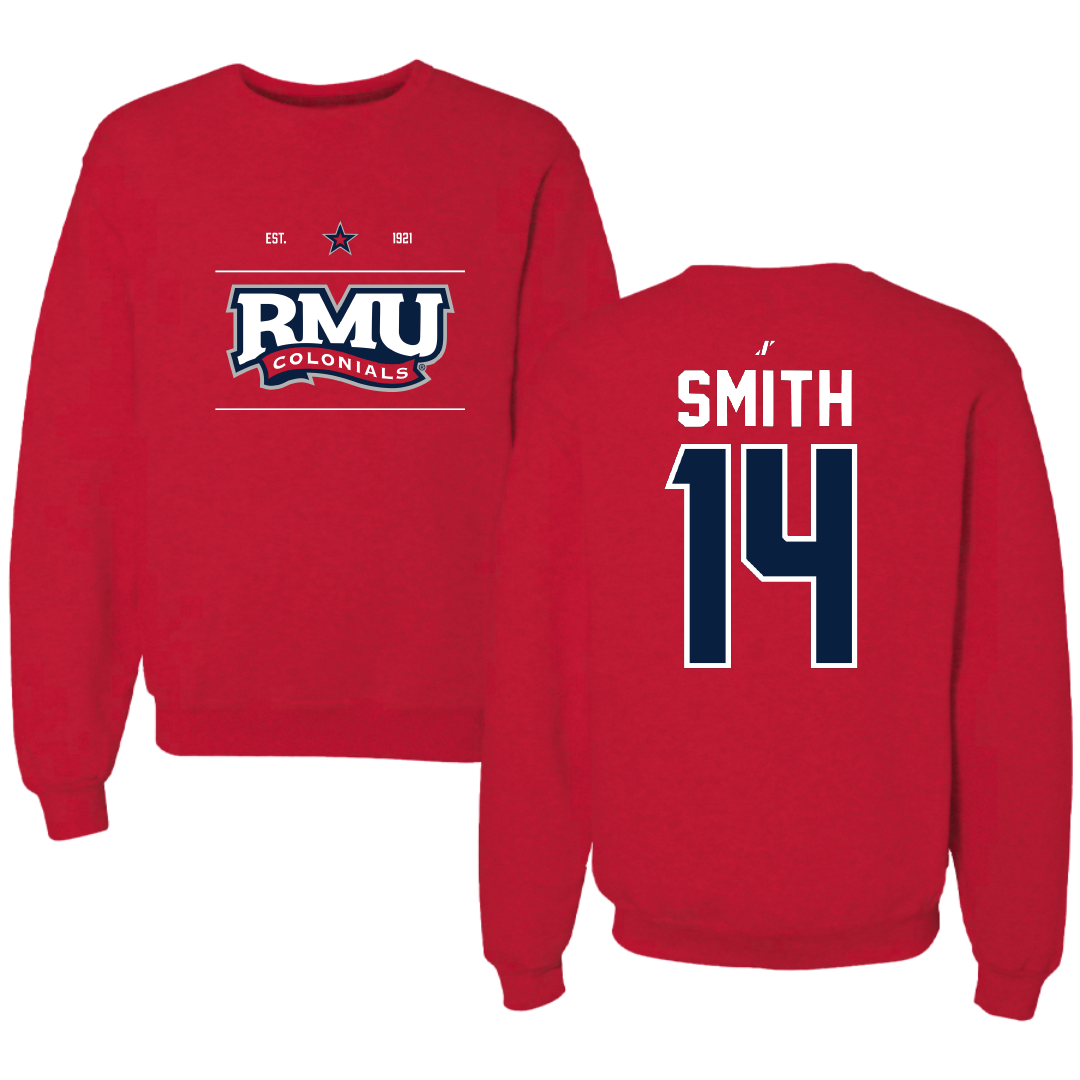 Robert Morris University Football Red General Crewneck - #14 Zin'tayvious Smith