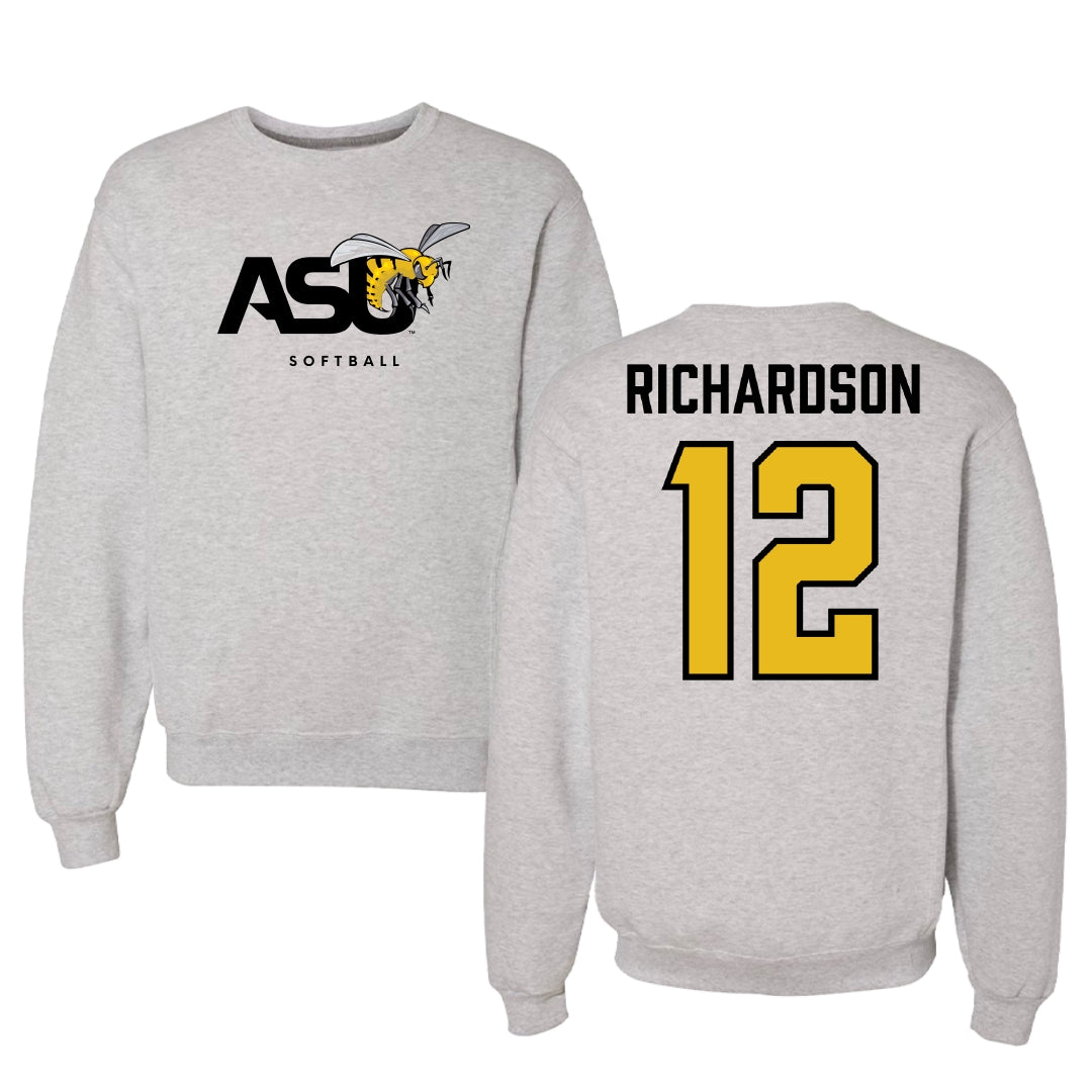 Alabama State University Softball Light Gray Crewneck - #12 Leah Richardson