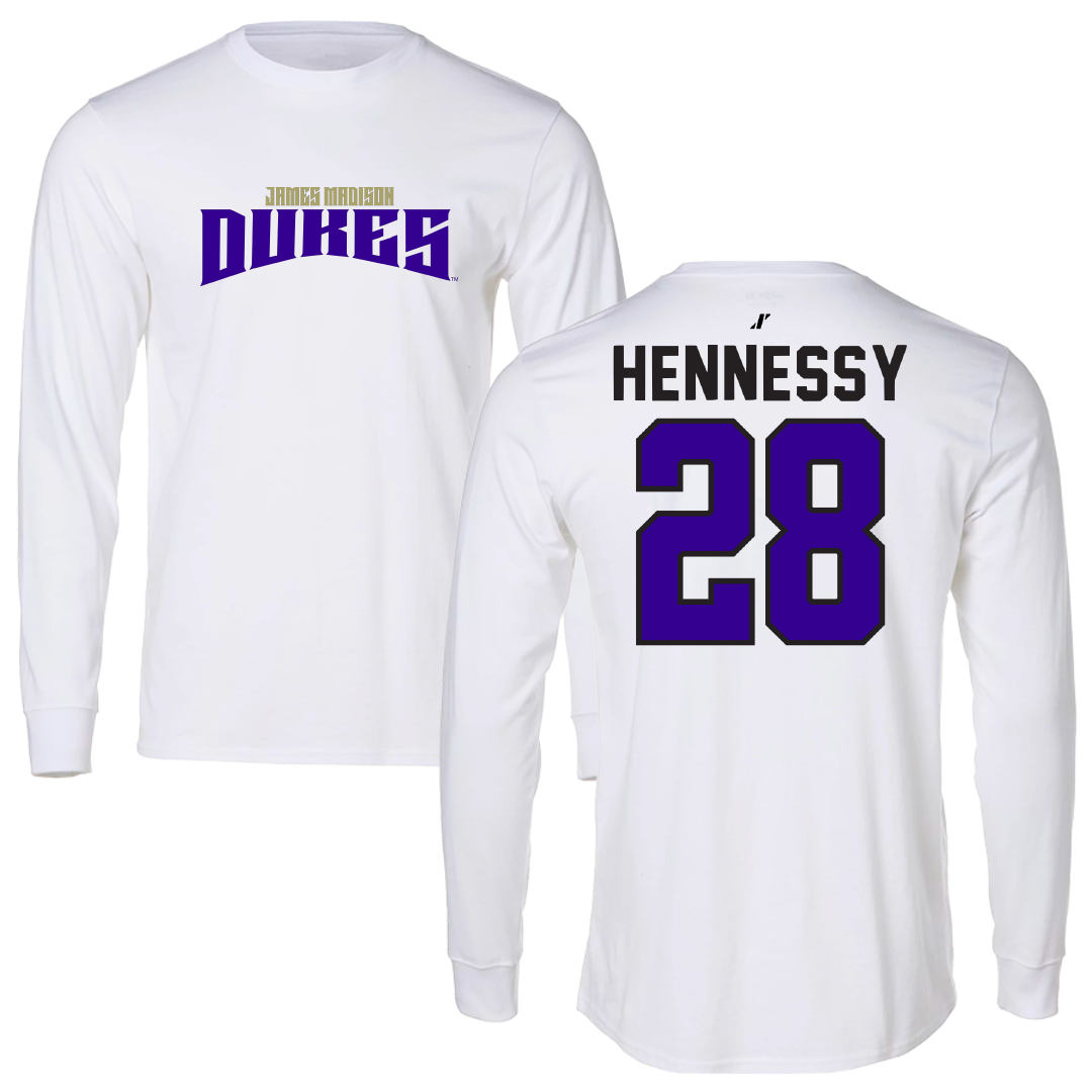 James Madison University Softball White Classic Long Sleeve - #28 Hannah Hennessy