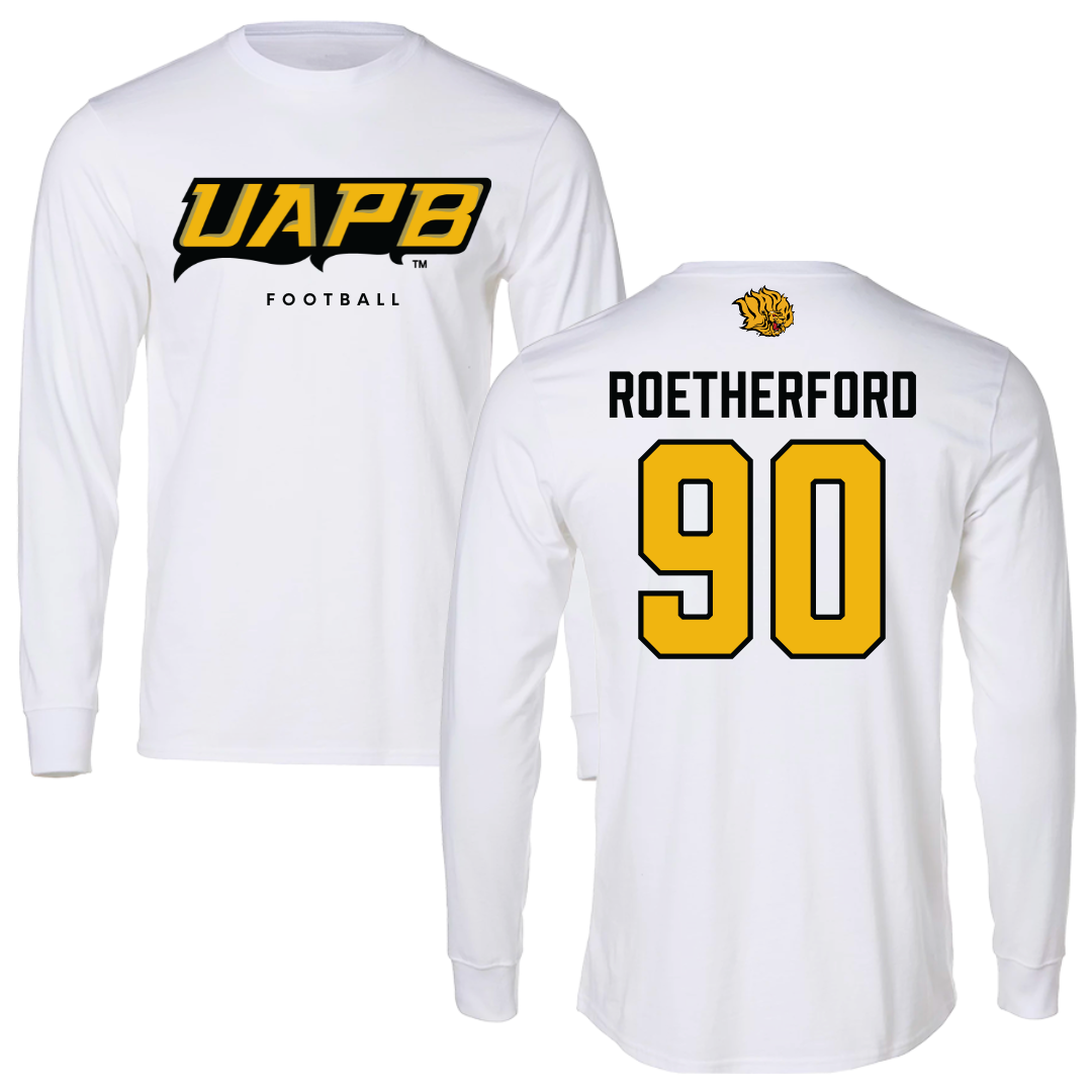 University of Arkansas-Pine Bluff Football White Performance Long Sleeve - #90 Cameron Roetherford