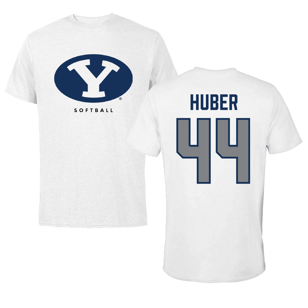 Brigham Young University Softball White Performance Tee - #44 Hina Huber