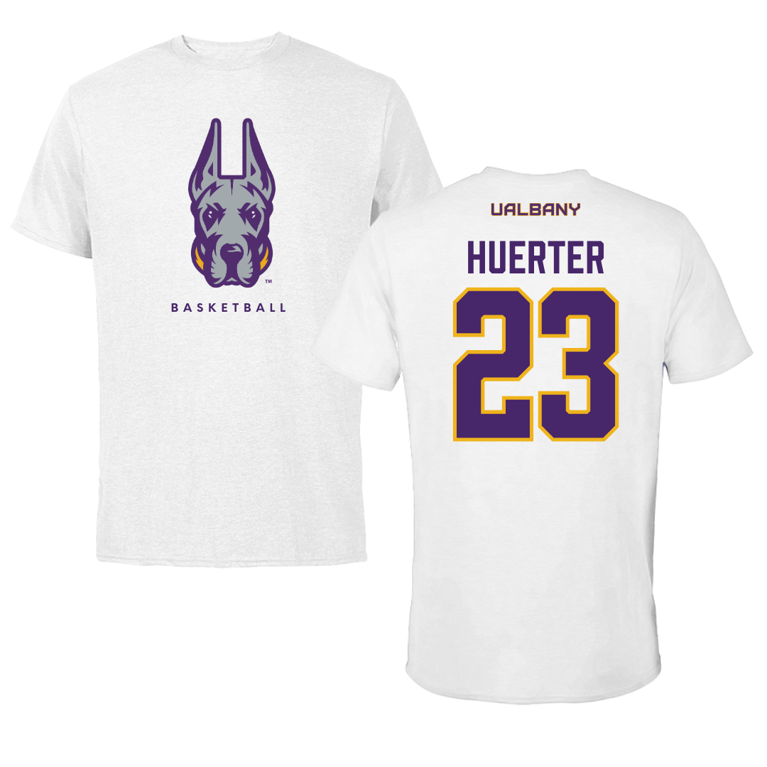 University at Albany Basketball White Mascot Tee - #23 Meghan Huerter