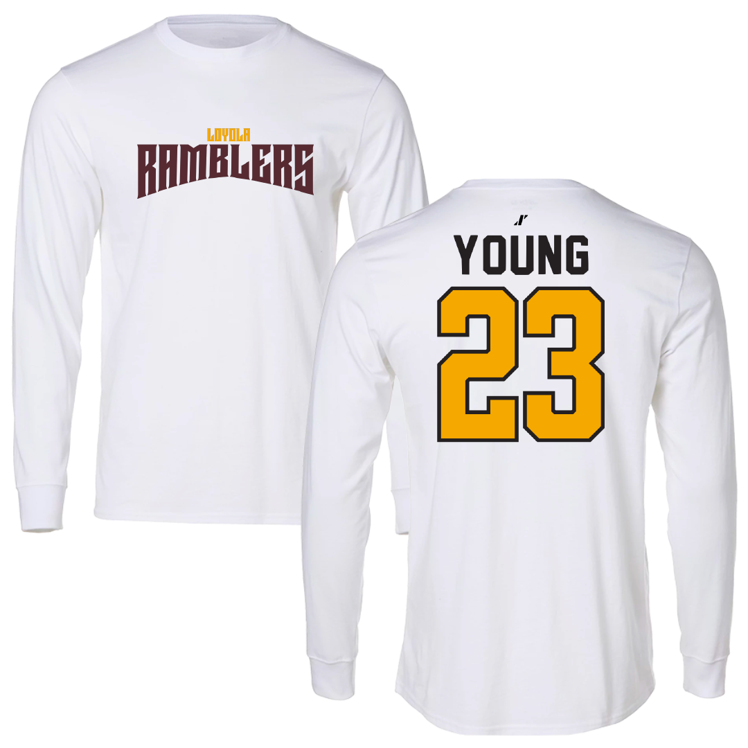 Loyola University-Chicago Soccer White Classic Performance Long Sleeve - #23 Ethan Young