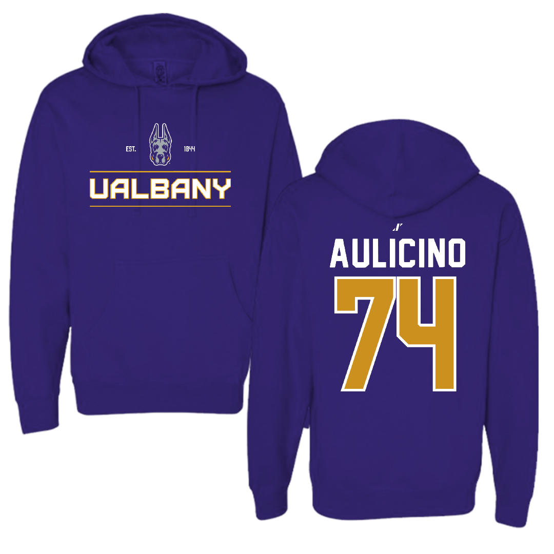 University at Albany Football Purple General Hoodie - #74 Matt Aulicino