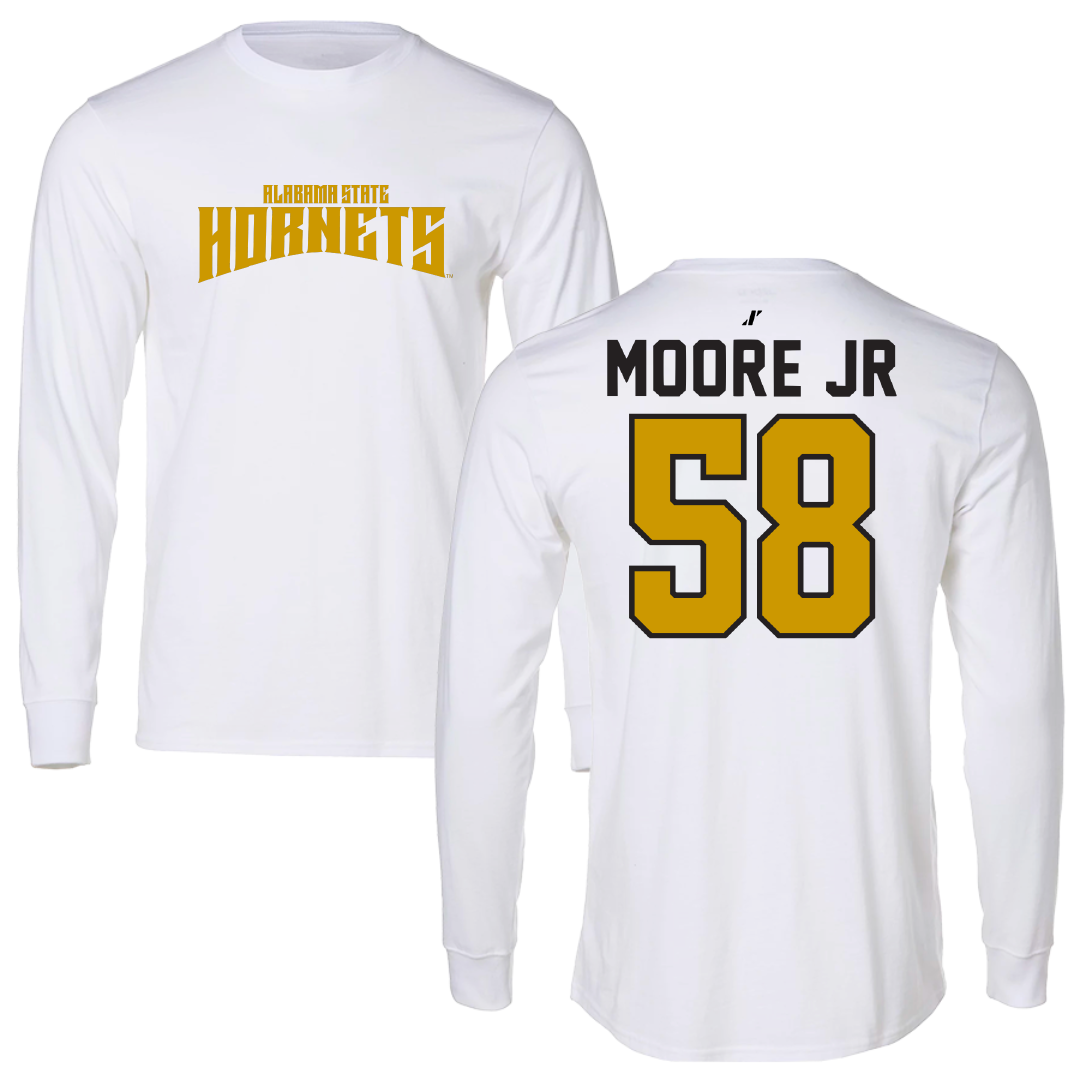 Alabama State University Football White Classic Long Sleeve - #58 Michael Moore Jr