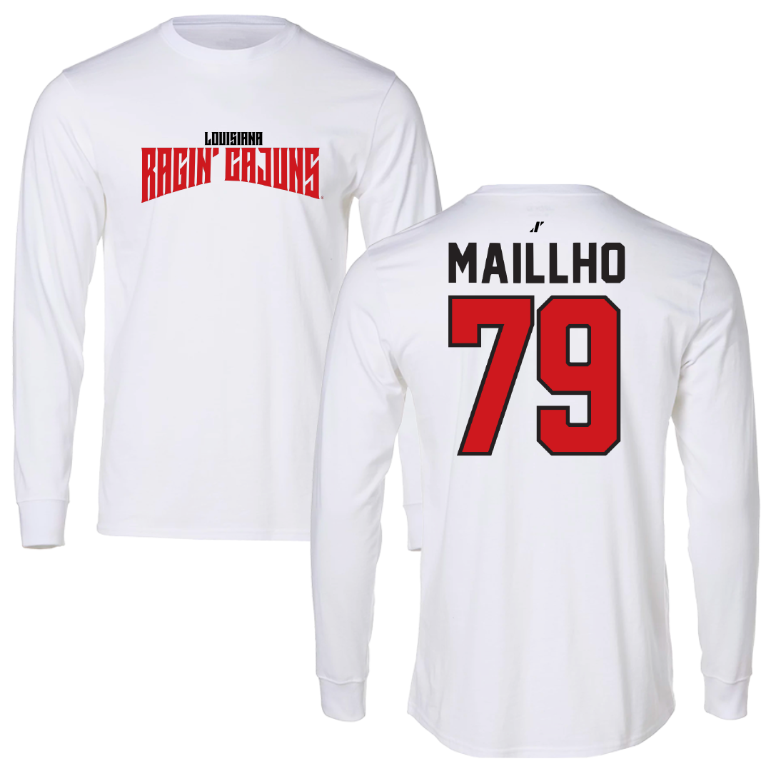 University of Louisiana at Lafayette Football White Classic Long Sleeve - #79 Andre Maillho
