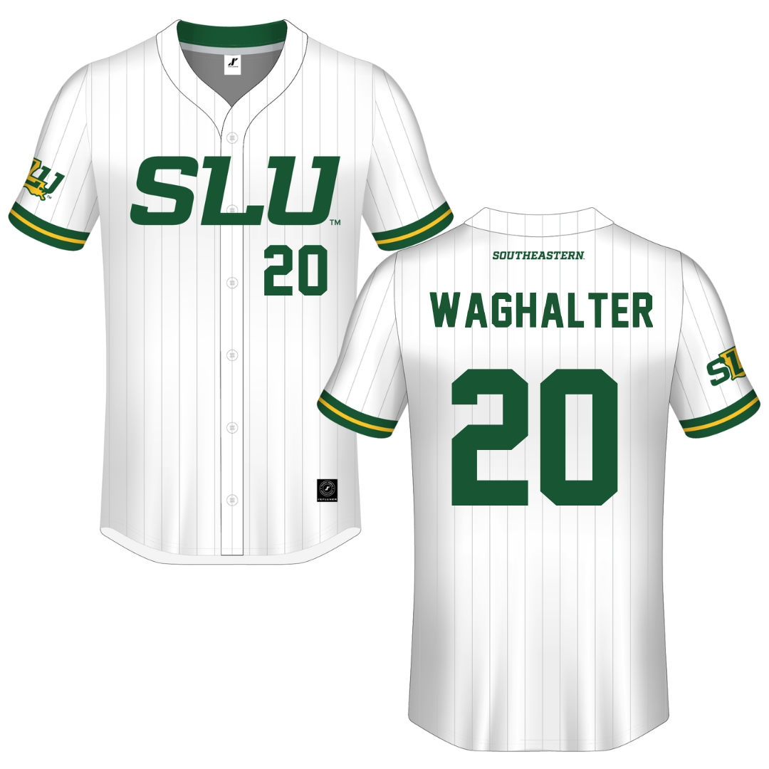 Southeastern Louisiana University White Pinstripe Button-Down Jersey - #20 Harris Waghalter
