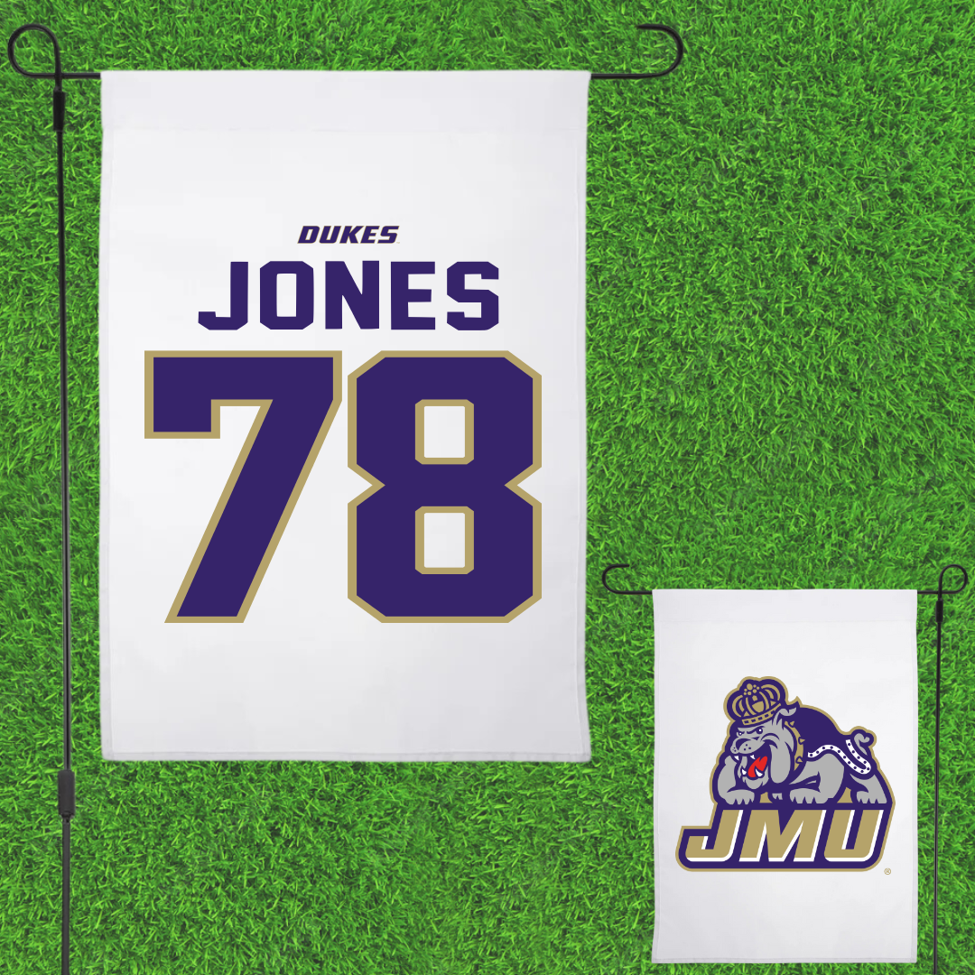 James Madison University Football White Garden Flag - #78 Cameron Jones